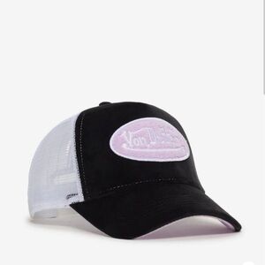 Von Dutch Unisex Suede & Terry Black & White Trucker Hat with Pink Logo